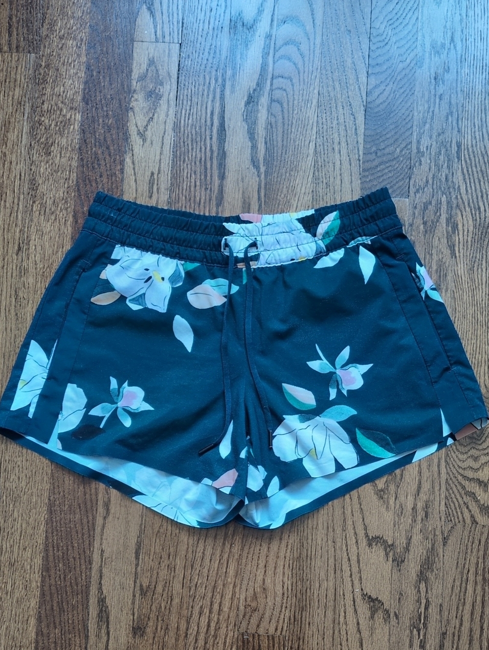 Athleta Navy Floral Athletic Drawstring Shorts